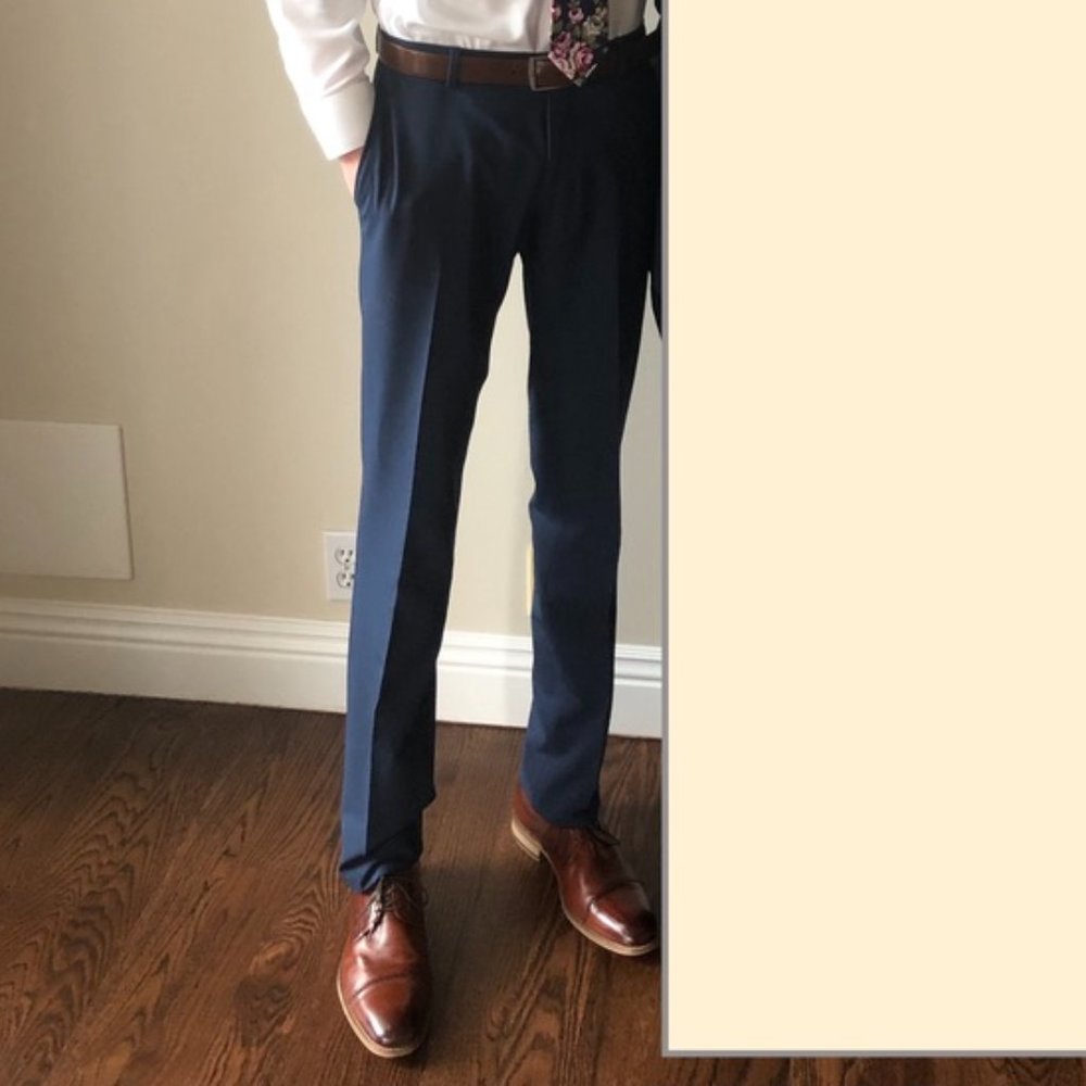 Sharp Slim Fit Navy Blue Dress Pants - W31 L35 (Flat Front)